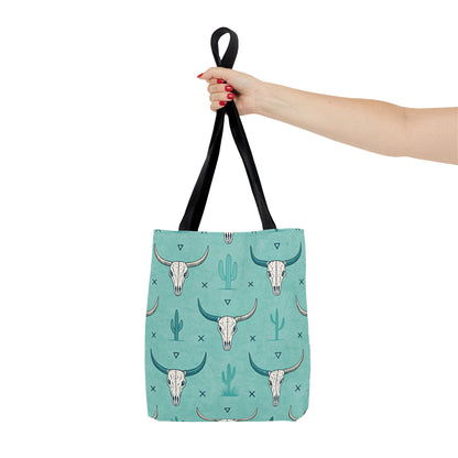 Turquoise Cactus & Cow Skulls Tote Bag