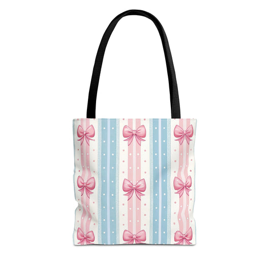 Bow Stripes & Polka Dots Tote Bag