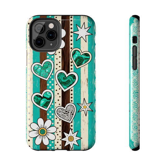 Turquoise Hearts & Daisies Tough Phone Case