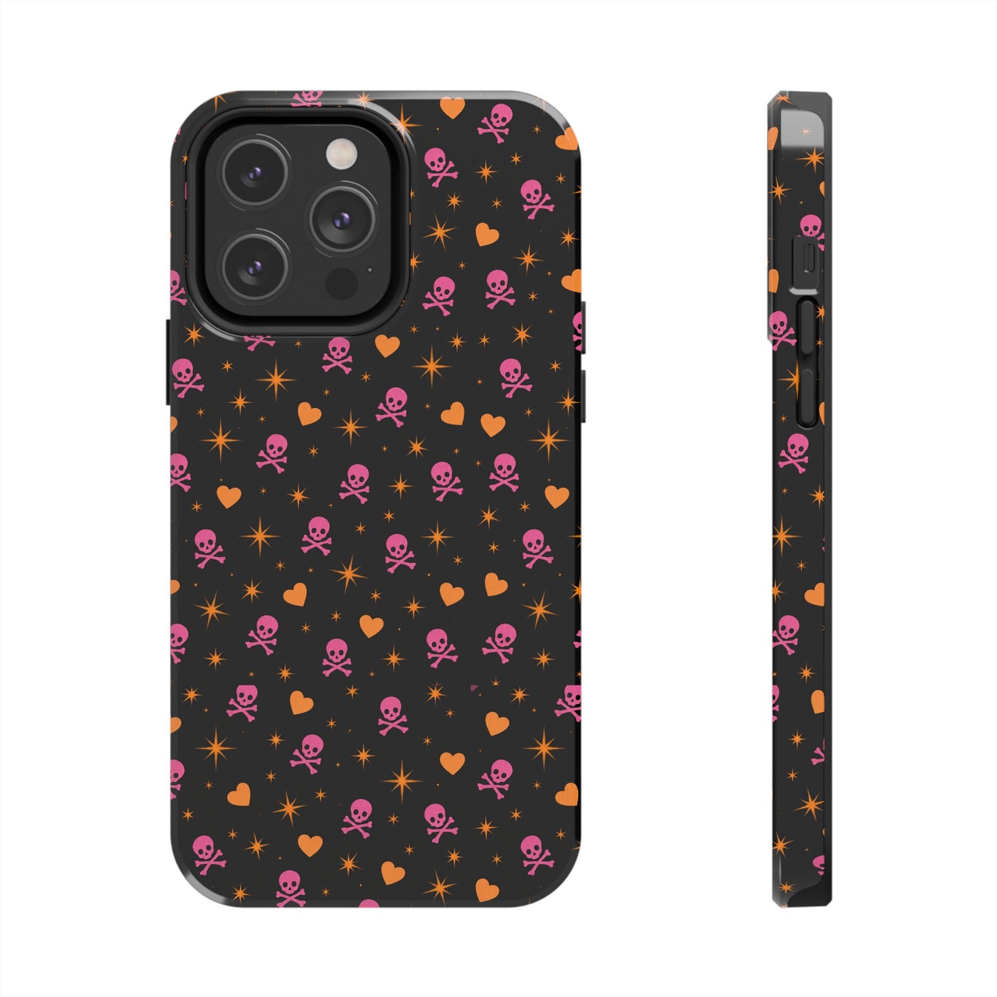 Pink Skull & Orange Heart Pattern Tough Phone Case