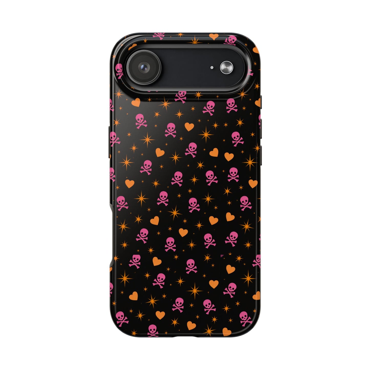 Pink Skull & Orange Heart Pattern Tough Phone Case