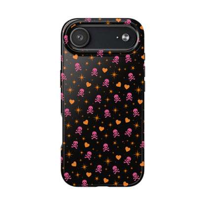 Pink Skull & Orange Heart Pattern Tough Phone Case