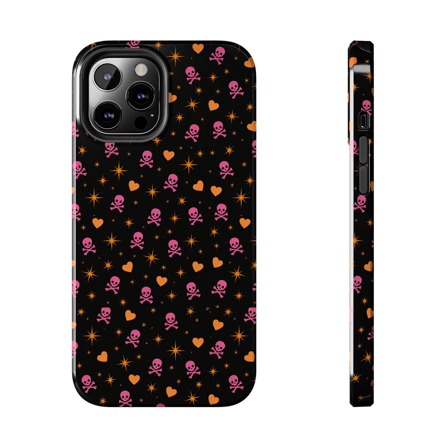 Pink Skull & Orange Heart Pattern Tough Phone Case
