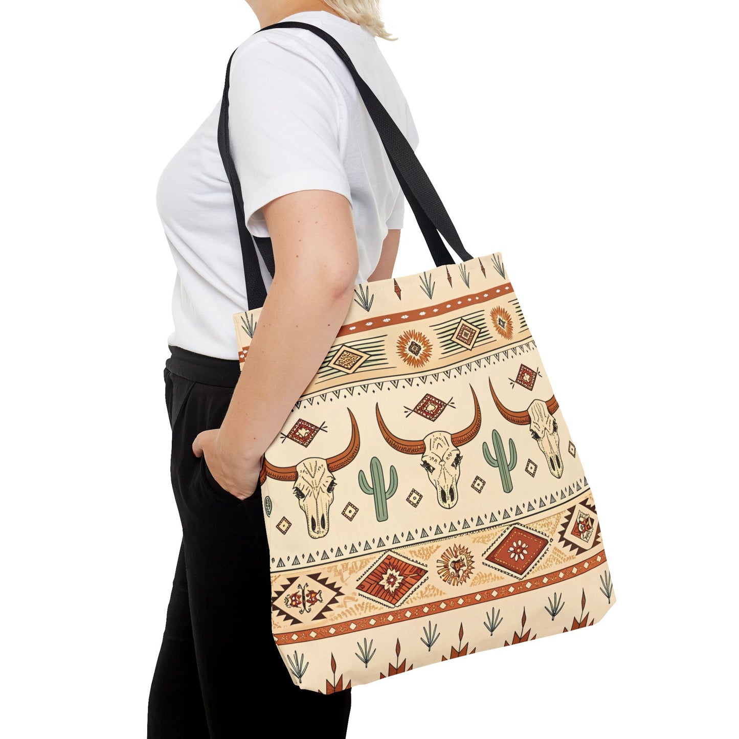 Boho Desert Cow Skull & Cactus Tote Bag