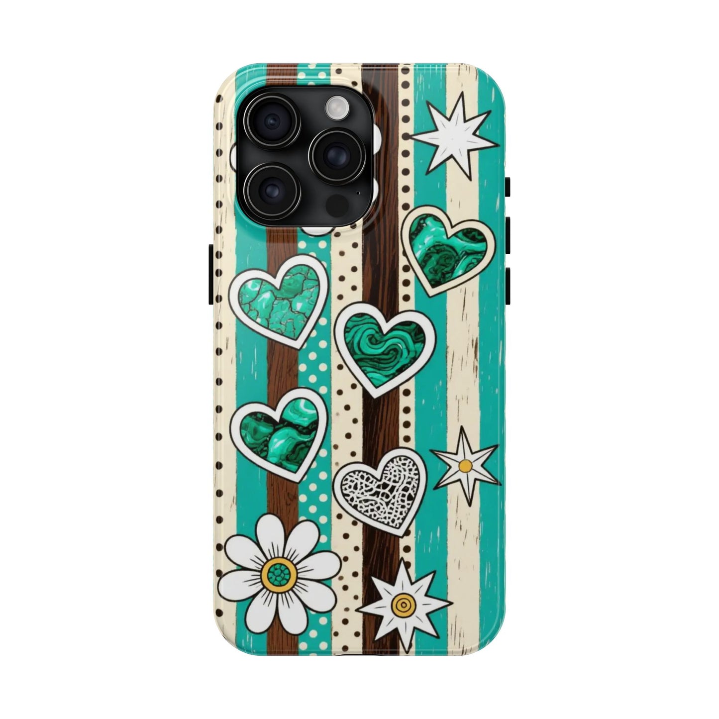Turquoise Hearts & Daisies Tough Phone Case