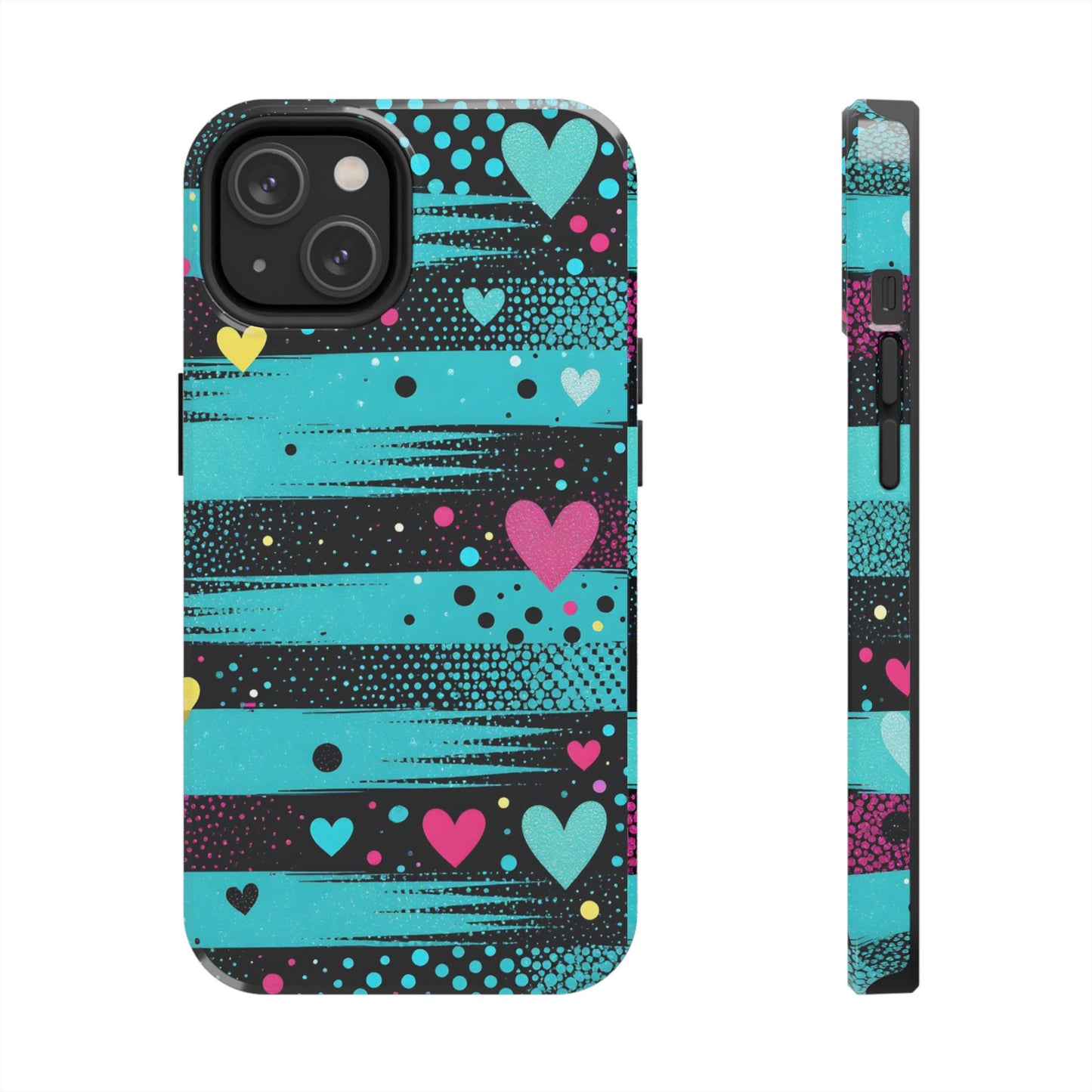 Teal Pop Heart Stripe Tough Phone Case