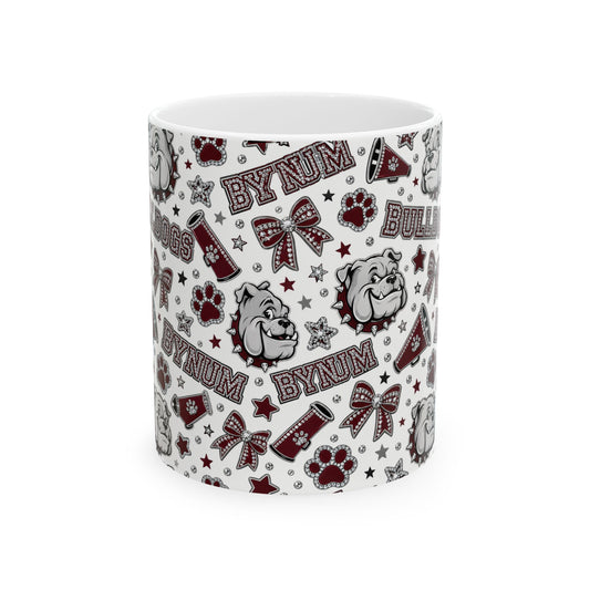 Bulldogs Pattern Ceramic Mug — BYNUM Paw Print & Mascot Coffee Cup (11oz/15oz)