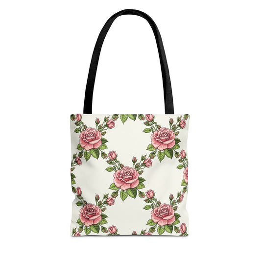 Vintage Pink Rose Wreath Tote Bag