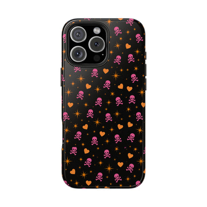 Pink Skull & Orange Heart Pattern Tough Phone Case