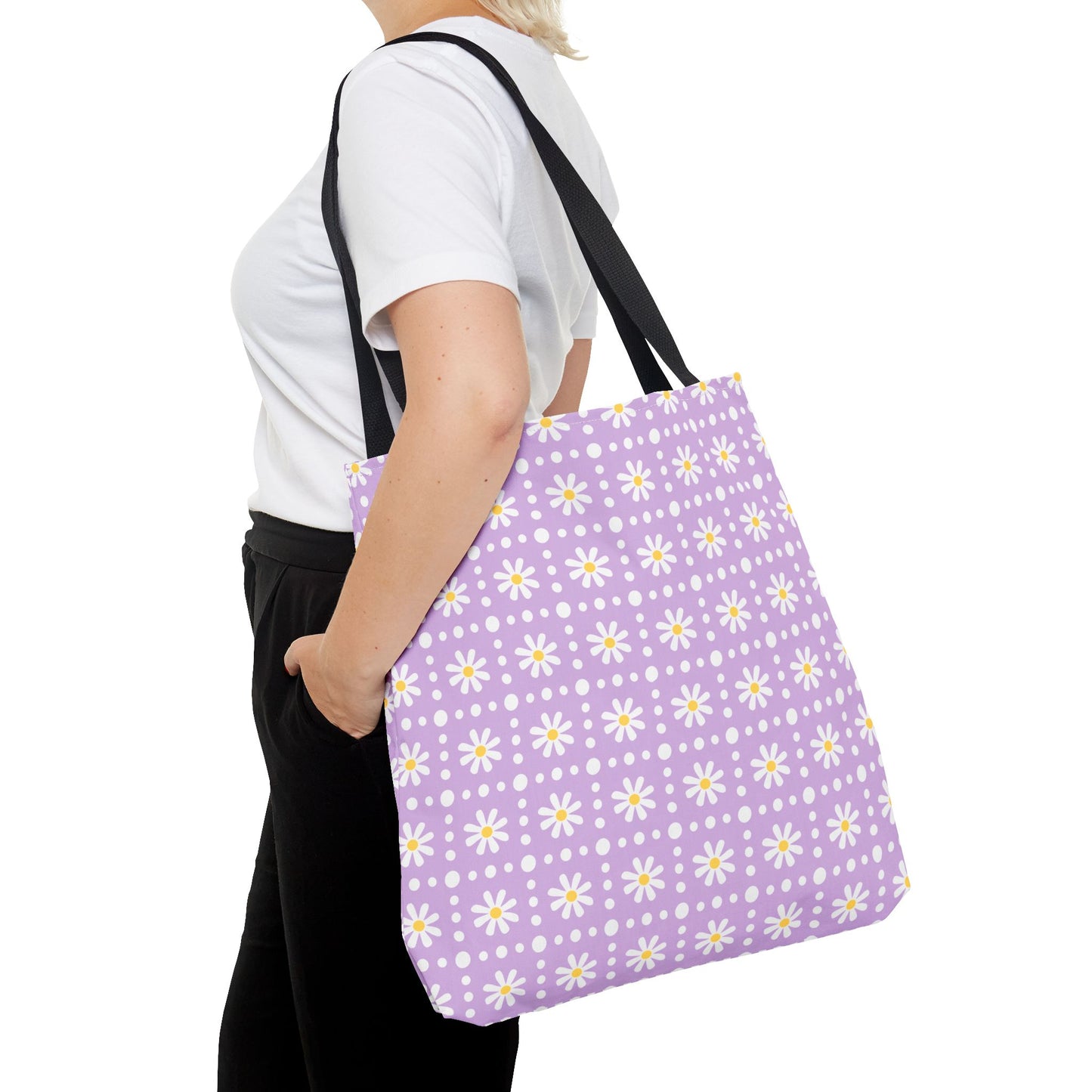 Purple Daisy Pattern Tote Bag