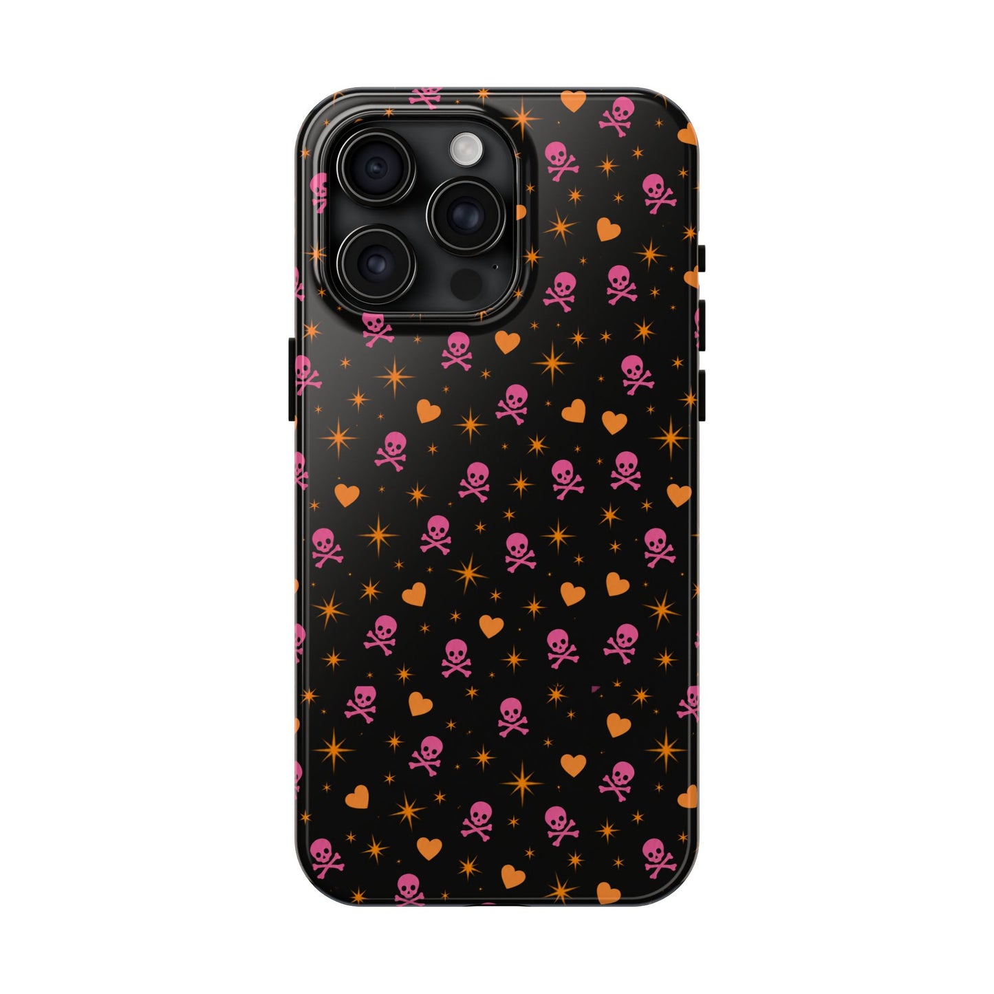 Pink Skull & Orange Heart Pattern Tough Phone Case