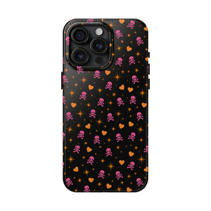 Pink Skull & Orange Heart Pattern Tough Phone Case