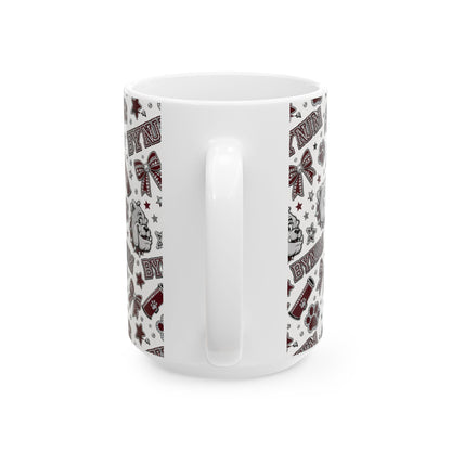 Bulldogs Pattern Ceramic Mug — BYNUM Paw Print & Mascot Coffee Cup (11oz/15oz)