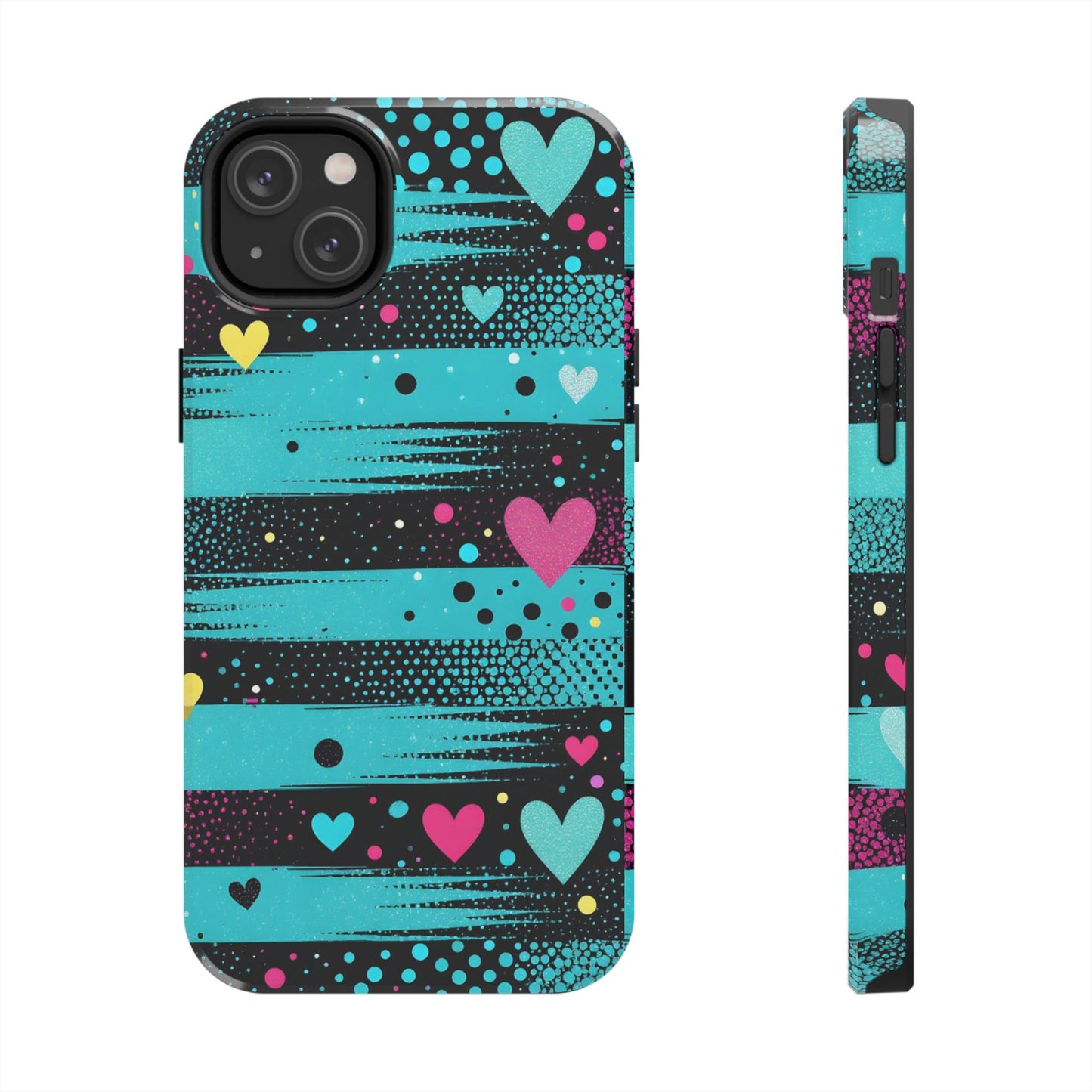 Teal Pop Heart Stripe Tough Phone Case