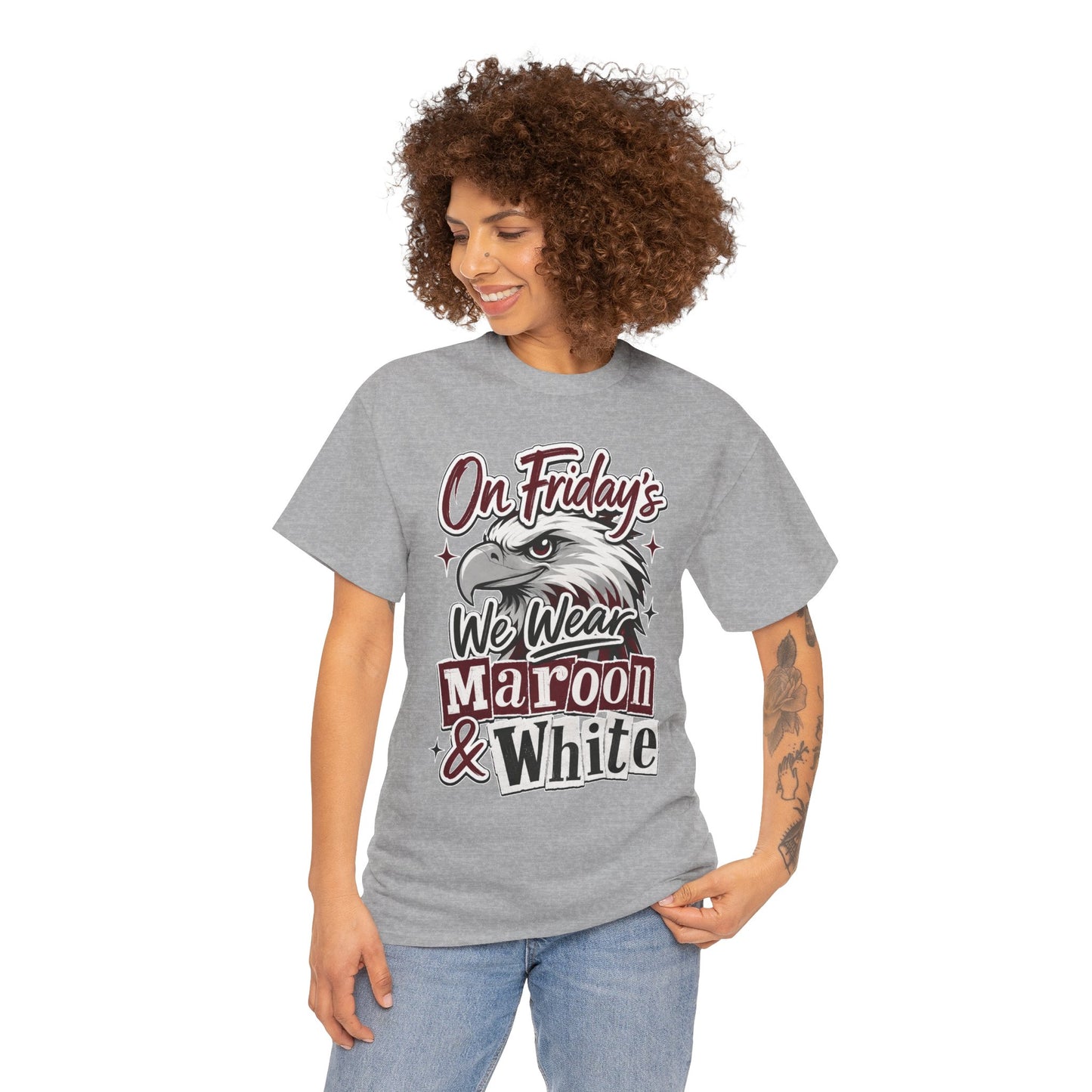 Friday Spirit Tee — "On Friday's We Wear Maroon & White" Eagle School Pride T-Shirt