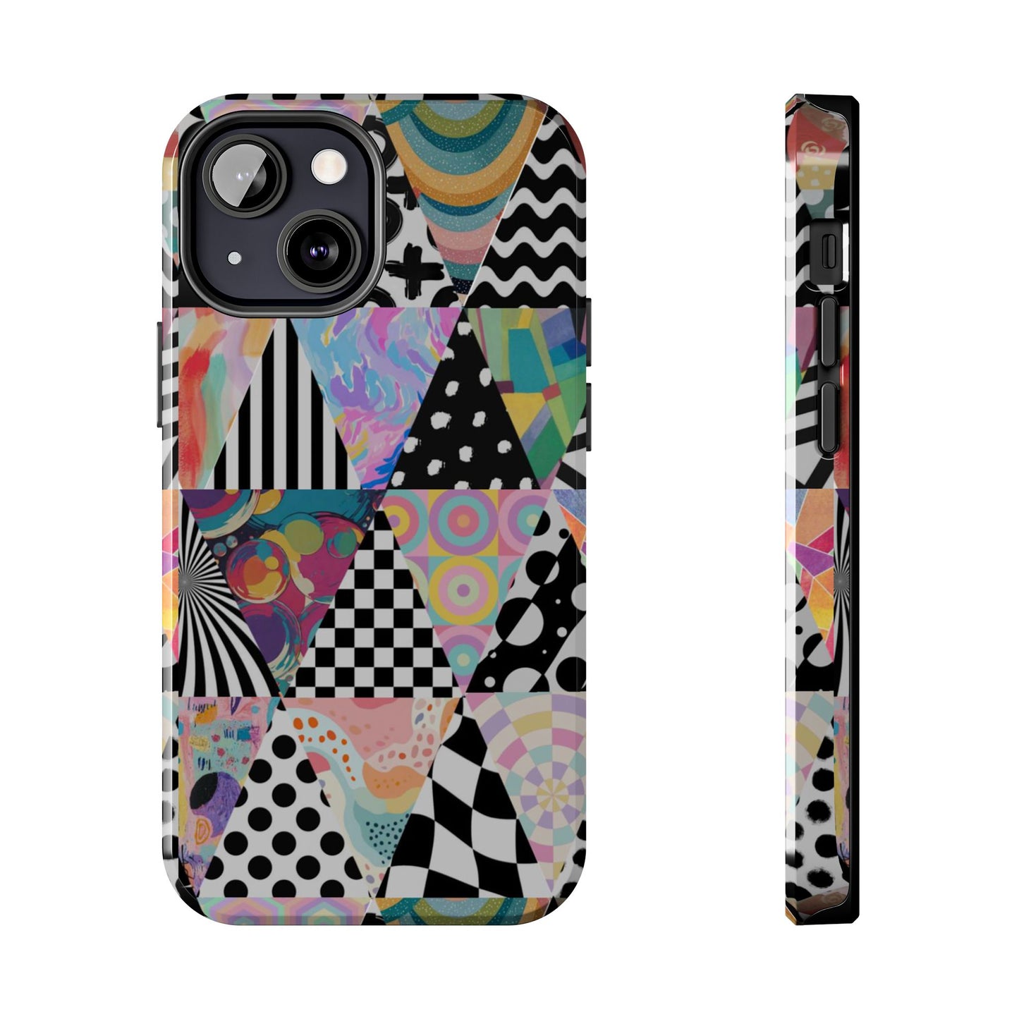 Retro Geometric Patchwork Design Tough Phone Case