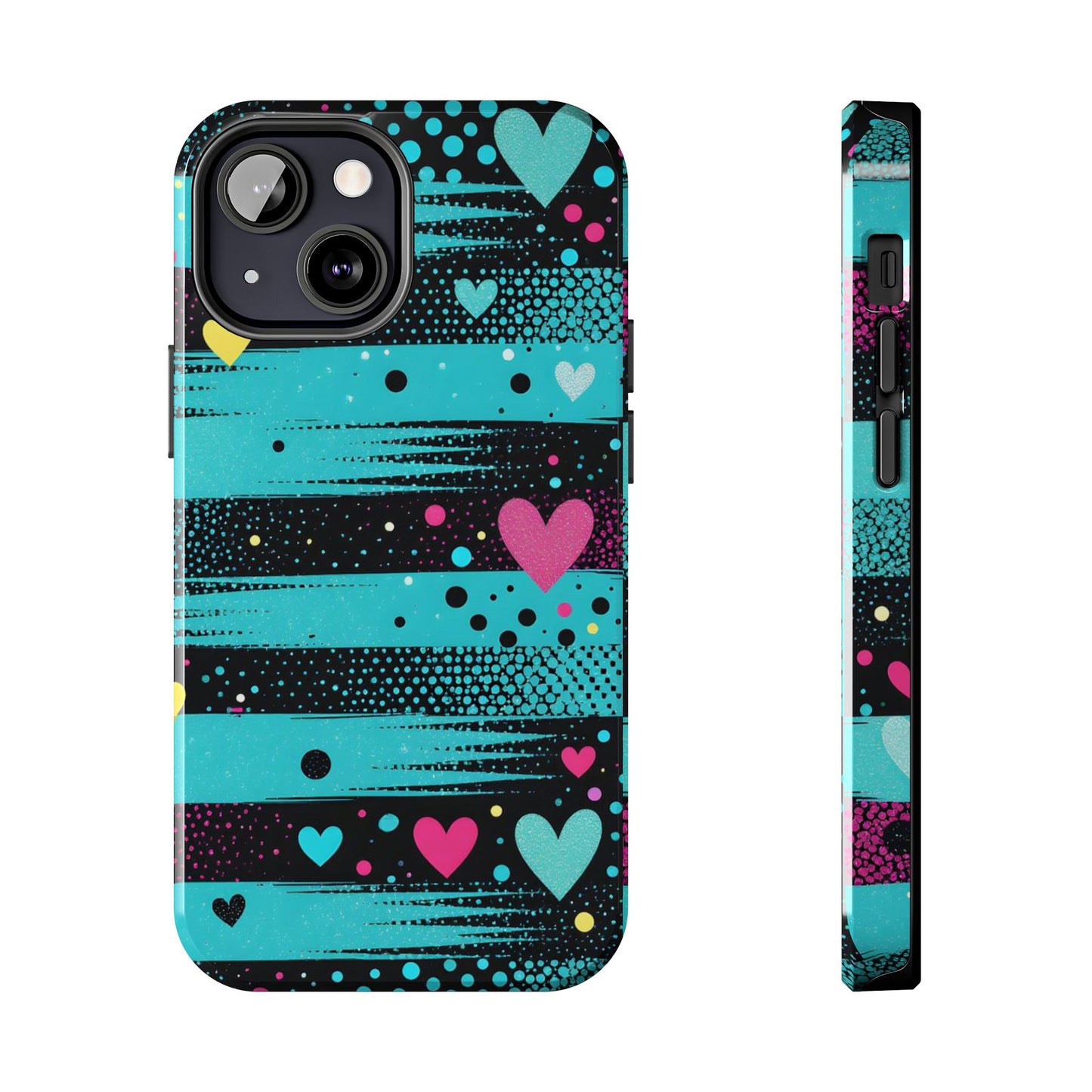 Teal Pop Heart Stripe Tough Phone Case