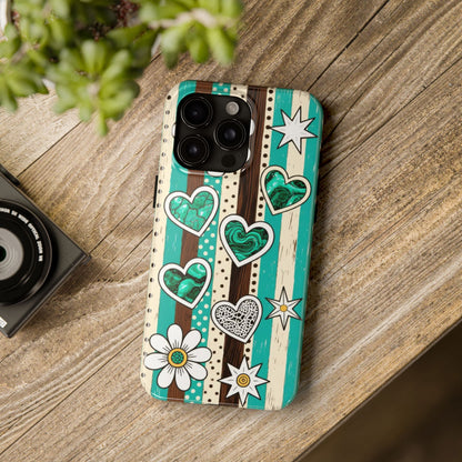 Turquoise Hearts & Daisies Tough Phone Case