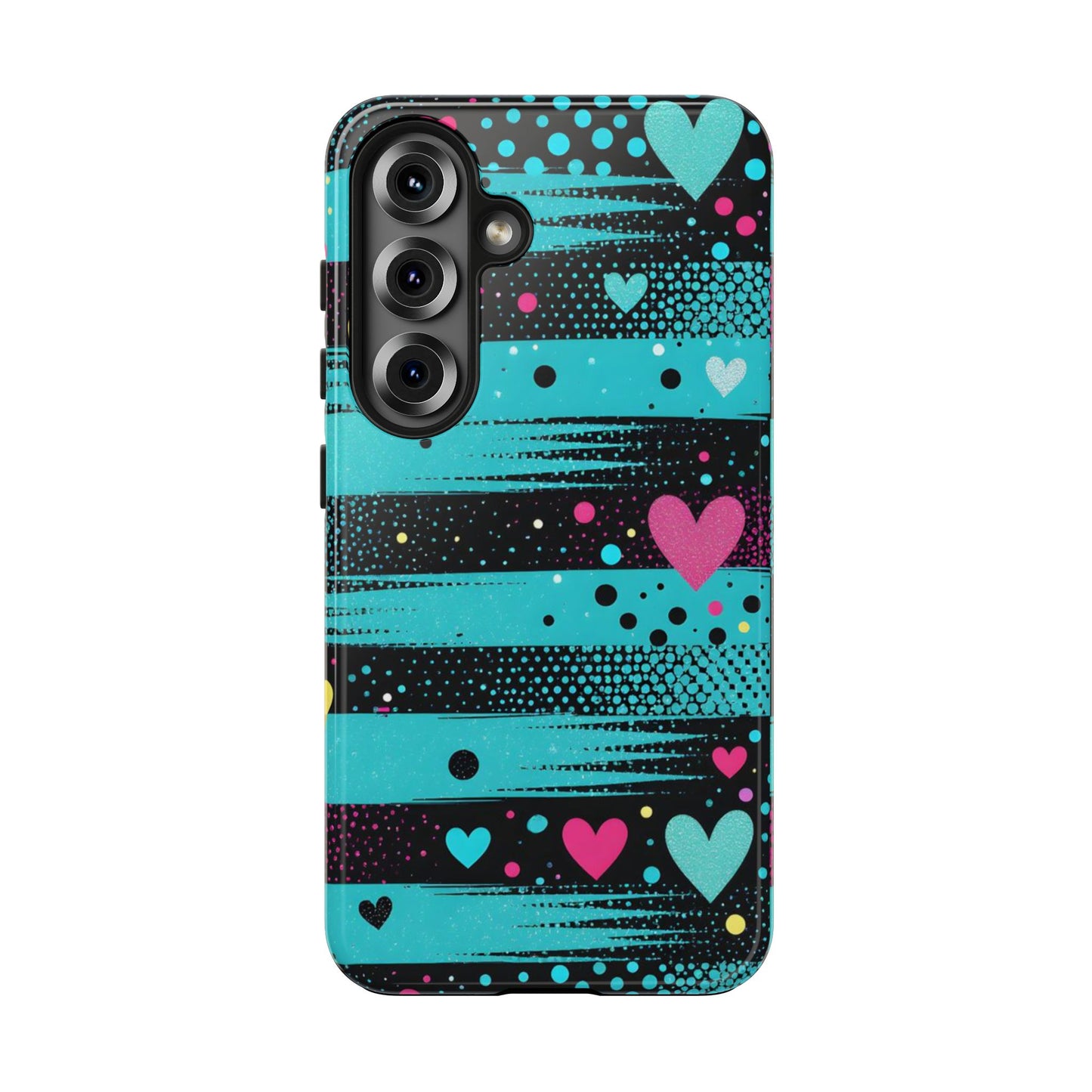 Teal Pop Heart Stripe Tough Phone Case