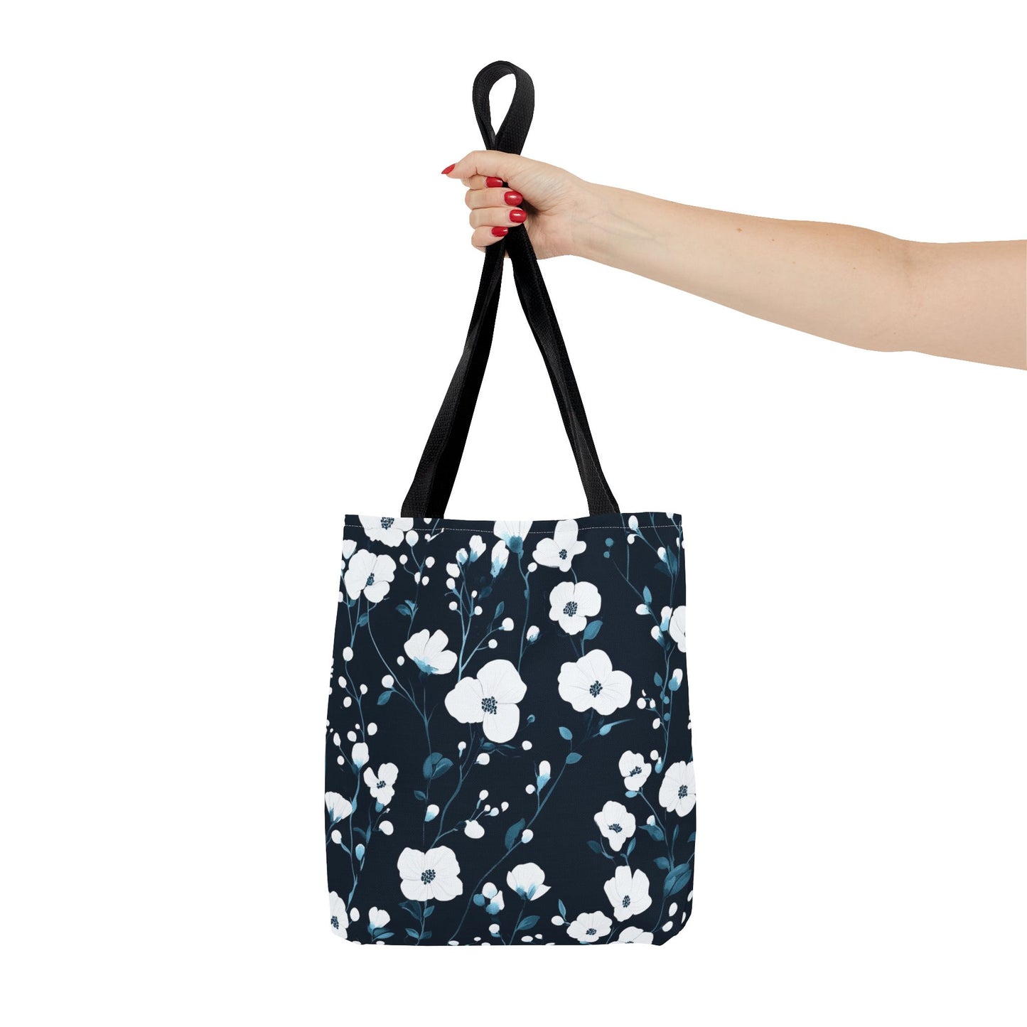 Navy Blue White Blossom Tote Bag