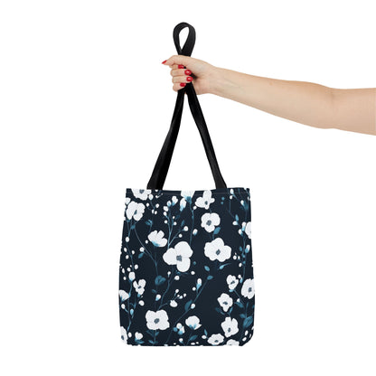 Navy Blue White Blossom Tote Bag