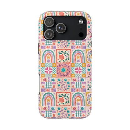 Boho Patchwork Rainbow Tile Design Tough Phone Case