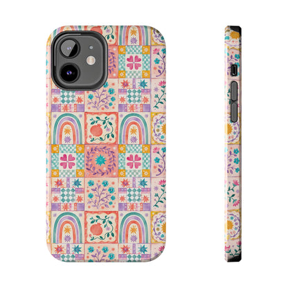 Boho Patchwork Rainbow Tile Design Tough Phone Case