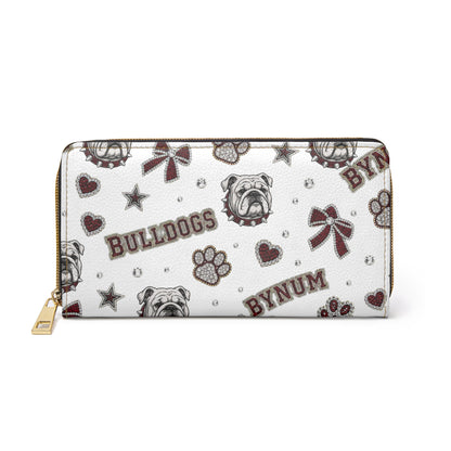 Bulldogs Pattern Zipper Wallet — Personalized 'Bynum' Mascot Paw Print Design