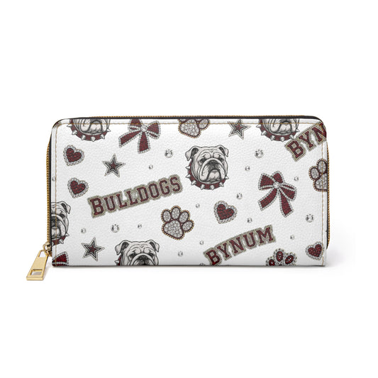 Bulldogs Pattern Zipper Wallet — Personalized 'Bynum' Mascot Paw Print Design