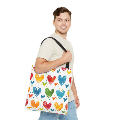 Colorful Hearts Pattern Tote Bag