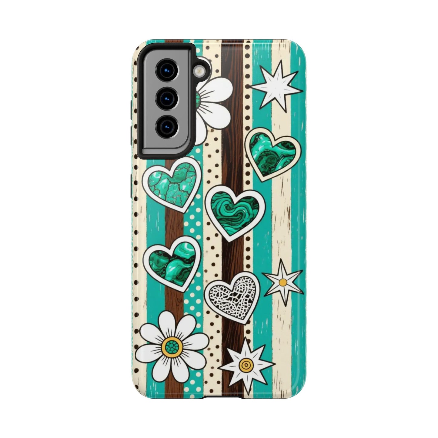 Turquoise Hearts & Daisies Tough Phone Case