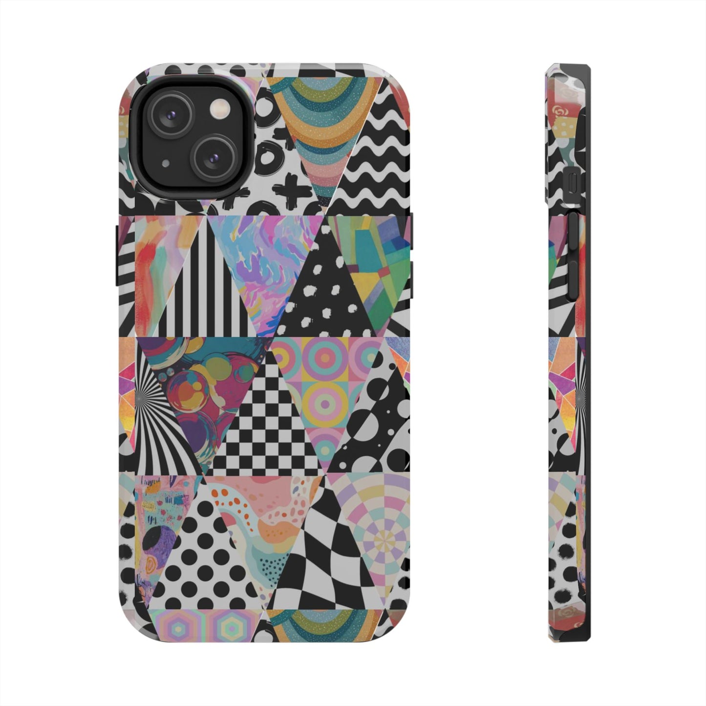 Retro Geometric Patchwork Design Tough Phone Case