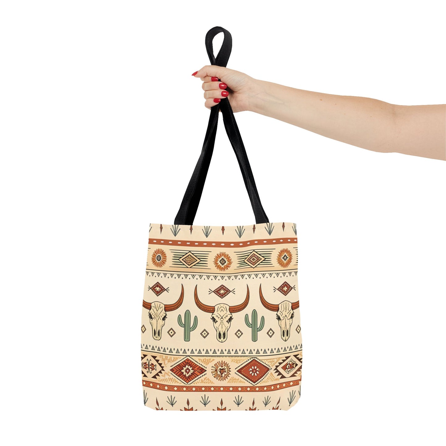 Boho Desert Cow Skull & Cactus Tote Bag