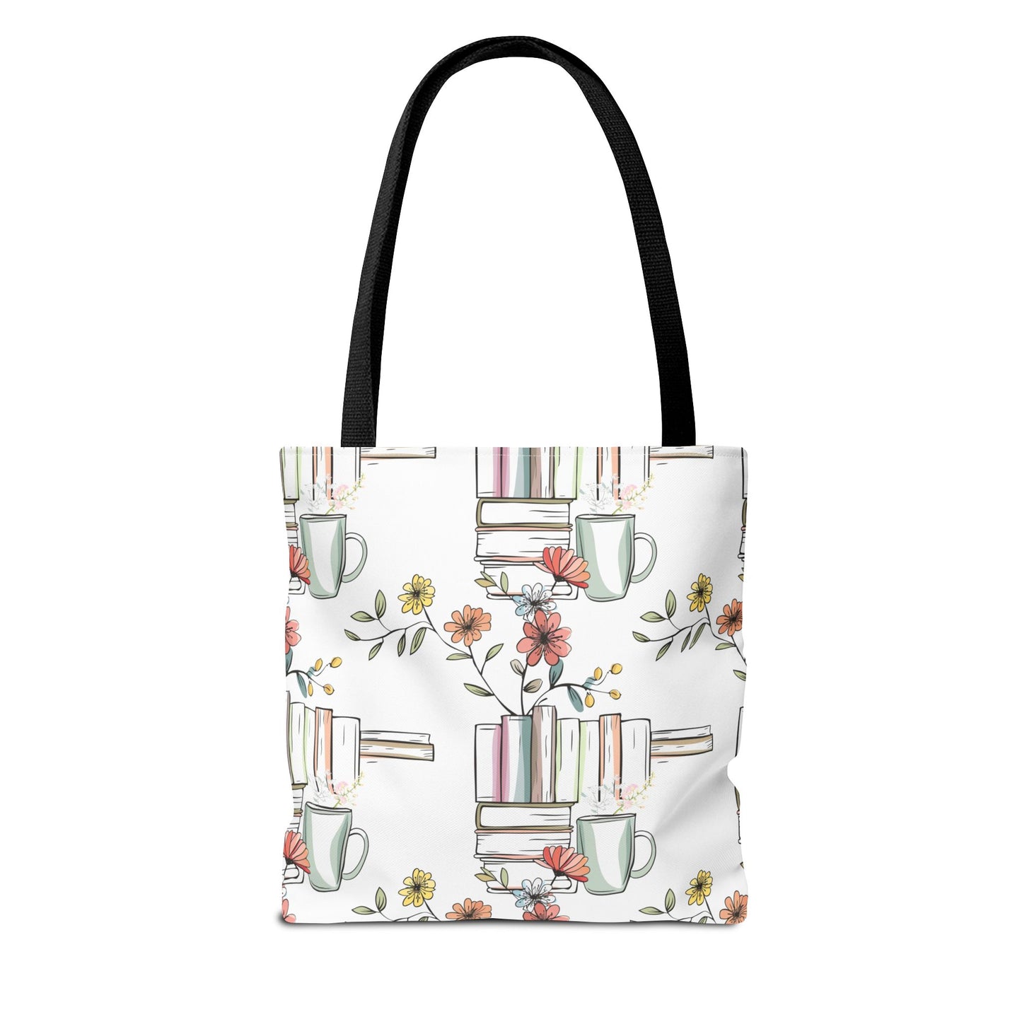 Floral Stacked Books & Coffee Tote Bag