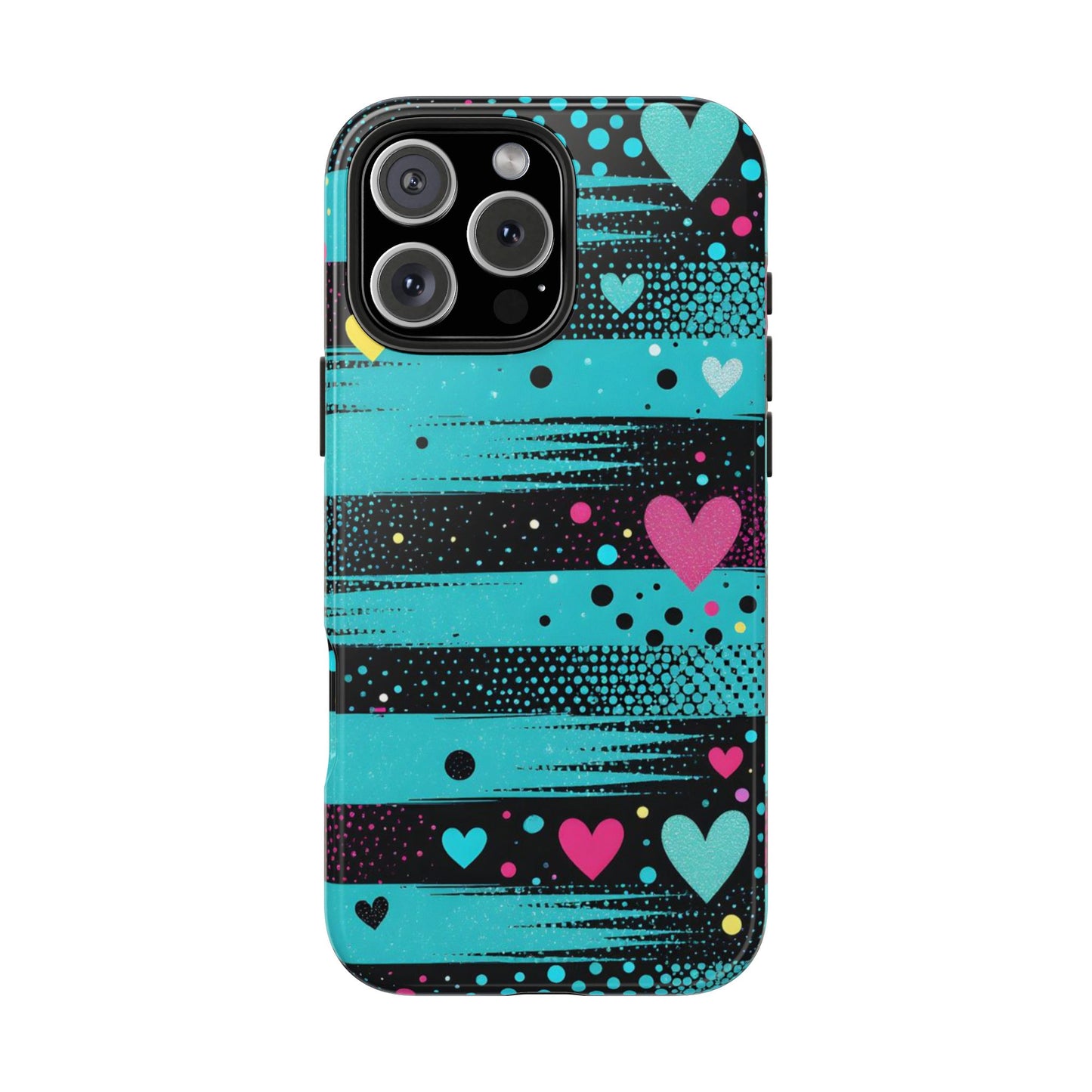 Teal Pop Heart Stripe Tough Phone Case