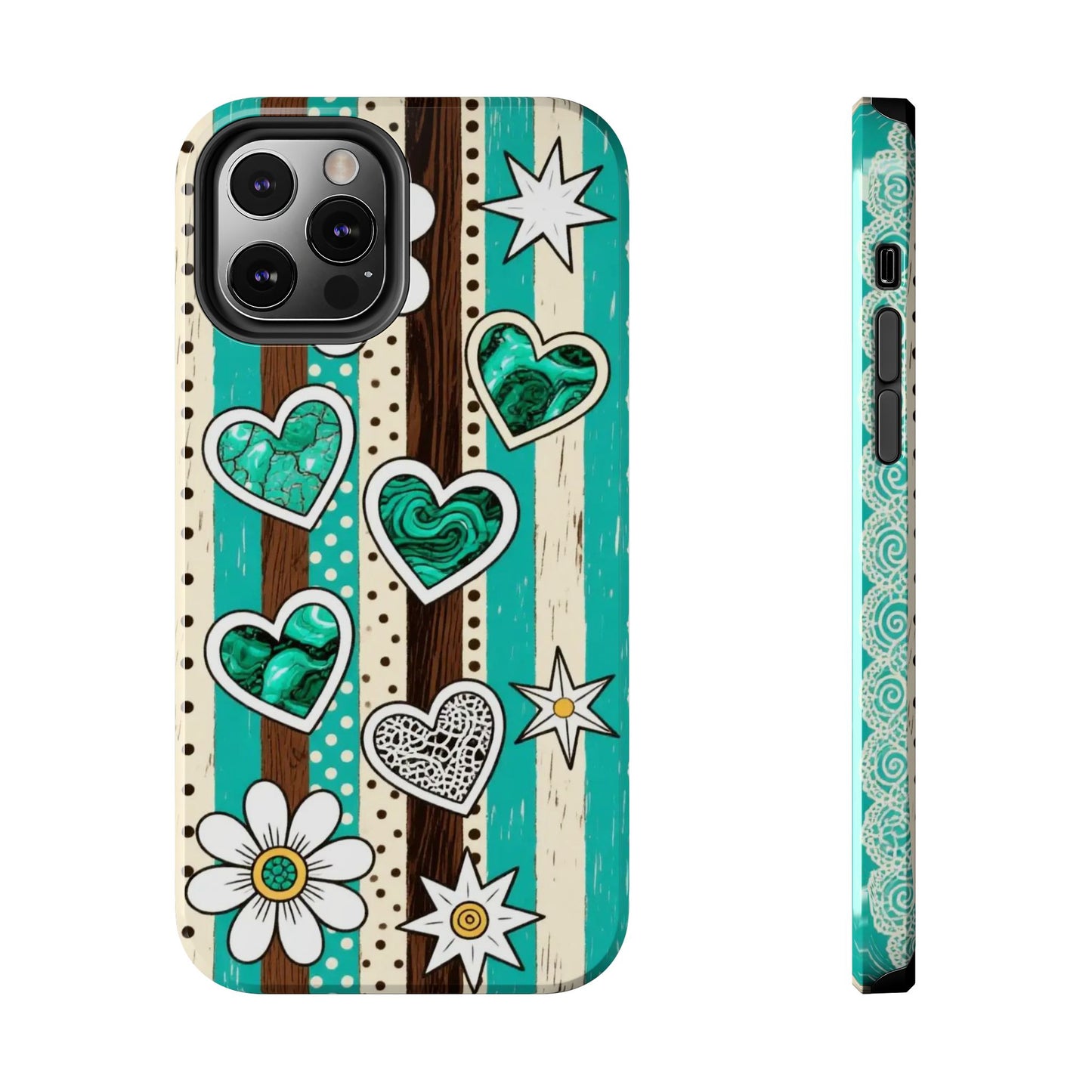 Turquoise Hearts & Daisies Tough Phone Case