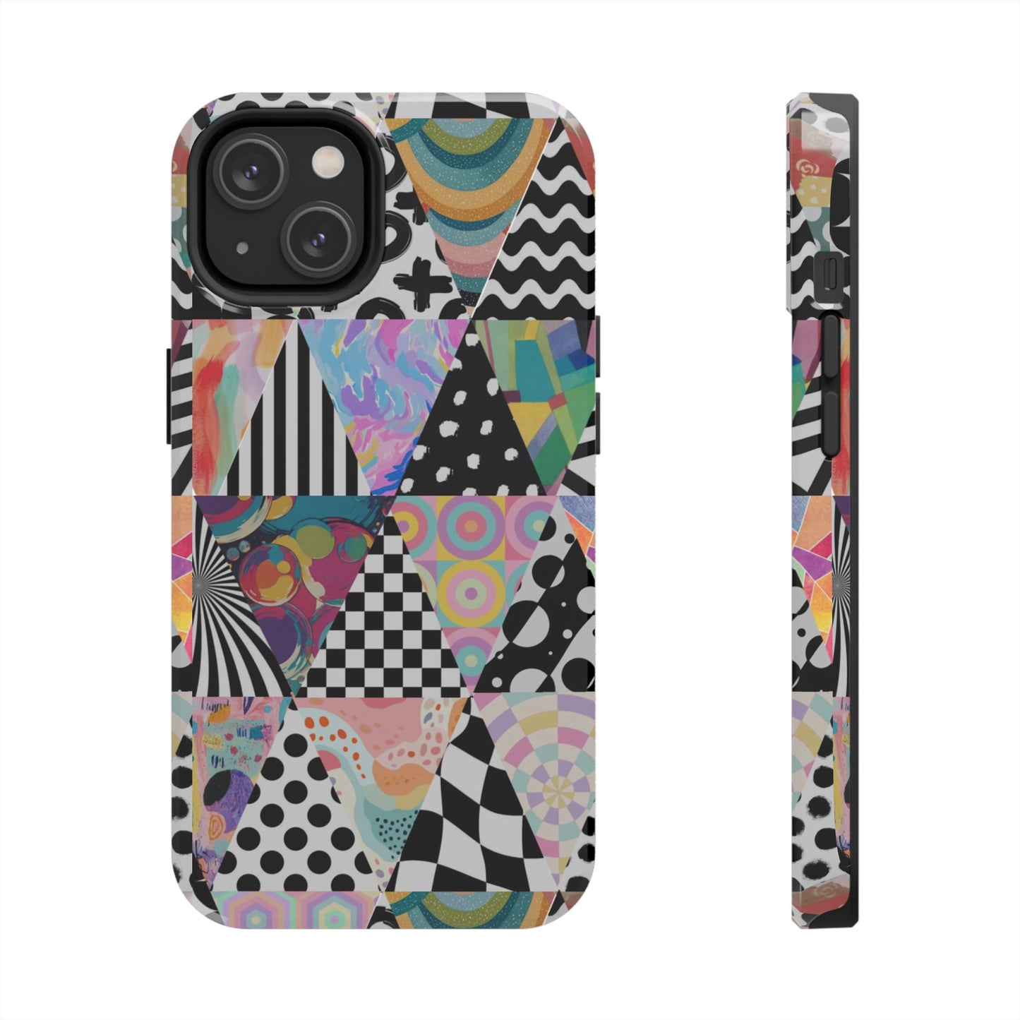 Retro Geometric Patchwork Design Tough Phone Case