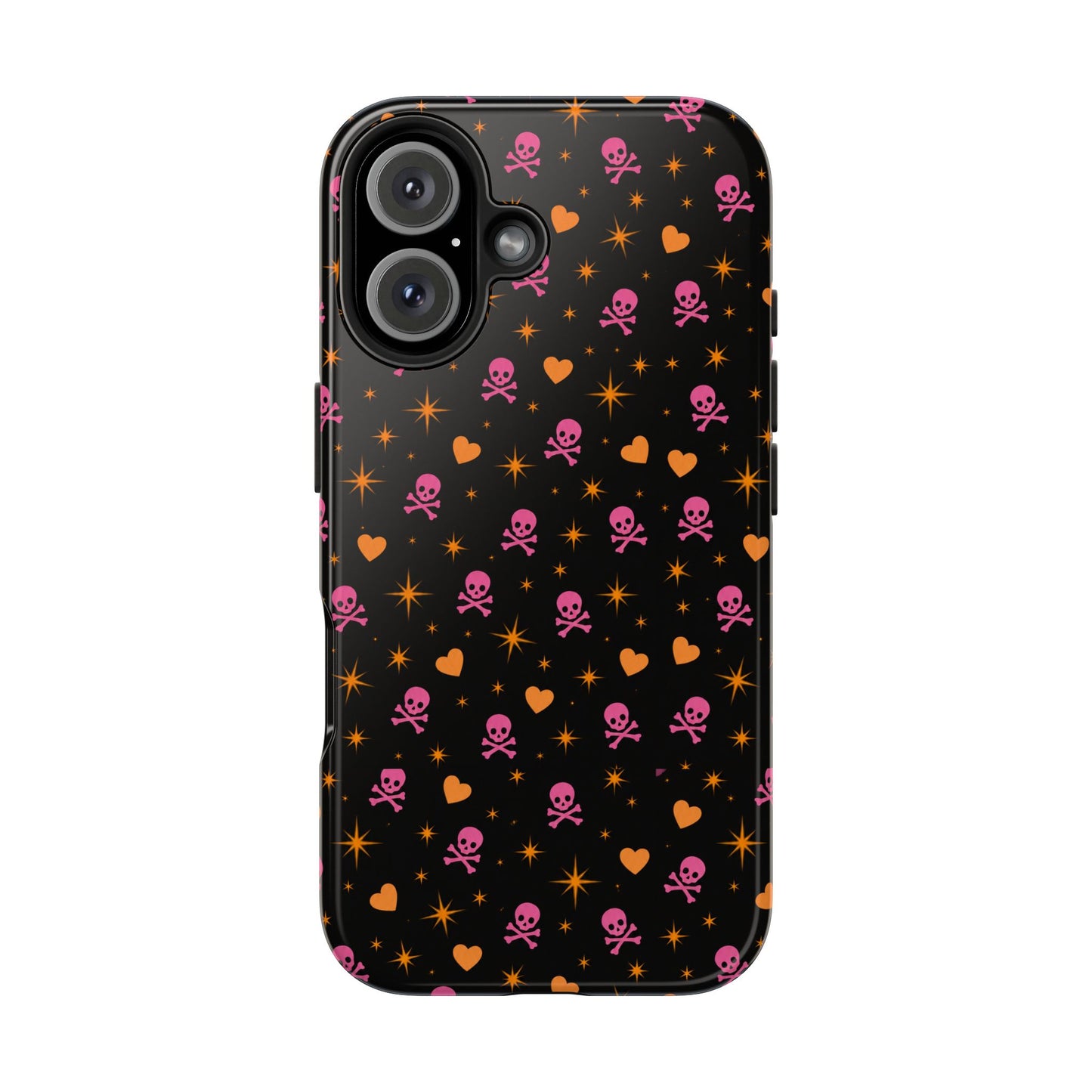 Pink Skull & Orange Heart Pattern Tough Phone Case