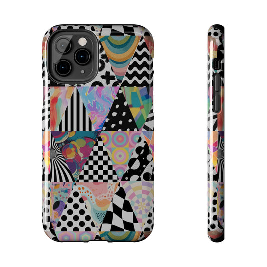 Retro Geometric Patchwork Design Tough Phone Case