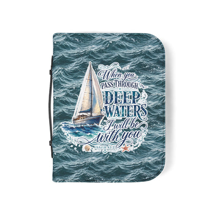 "When You Pass Through Deep Waters" Nautical Scripture Zippered Bible Cover