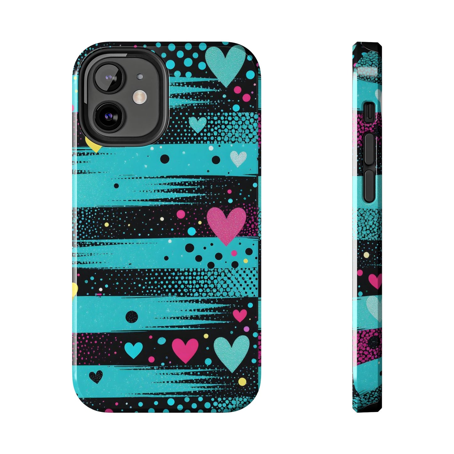 Teal Pop Heart Stripe Tough Phone Case